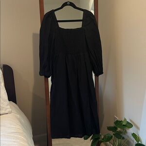 J. Crew Linen Black Long Sleeve Dress